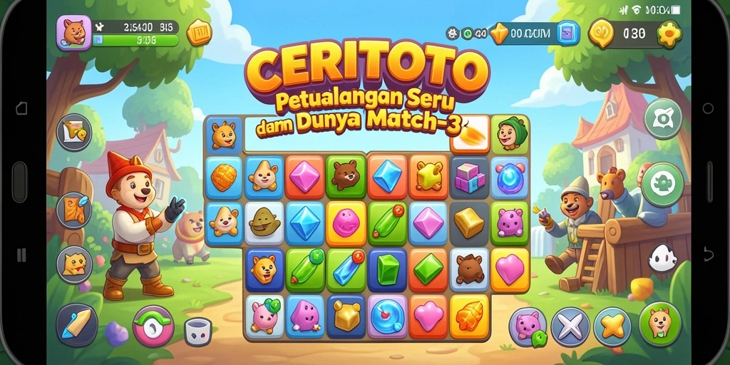 Tampilan gameplay seru dan penuh warna CERITOTO Match-3.