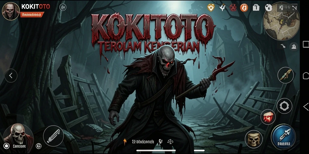 Screenshot gameplay KOKITOTO menampilkan suasana mencekam dan penuh ketegangan.