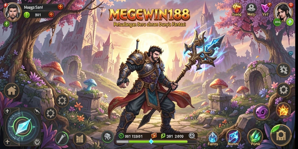 Screenshot gameplay MEGEWIN188 menggambarkan eksplorasi dunia petualangan.