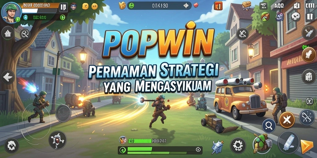 Tampilan utama gameplay <strong>POPWIN</strong> dengan pertempuran strategi yang mendebarkan.