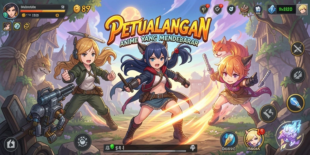 Tampilan gameplay menarik dengan karakter anime yang dinamis.